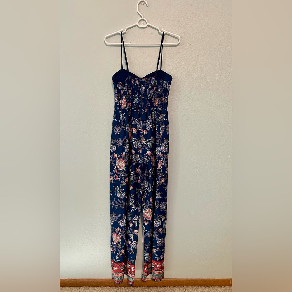 Band of Gypsies Navy and Pink Floral Jumpsuit - Picture 3 of 7